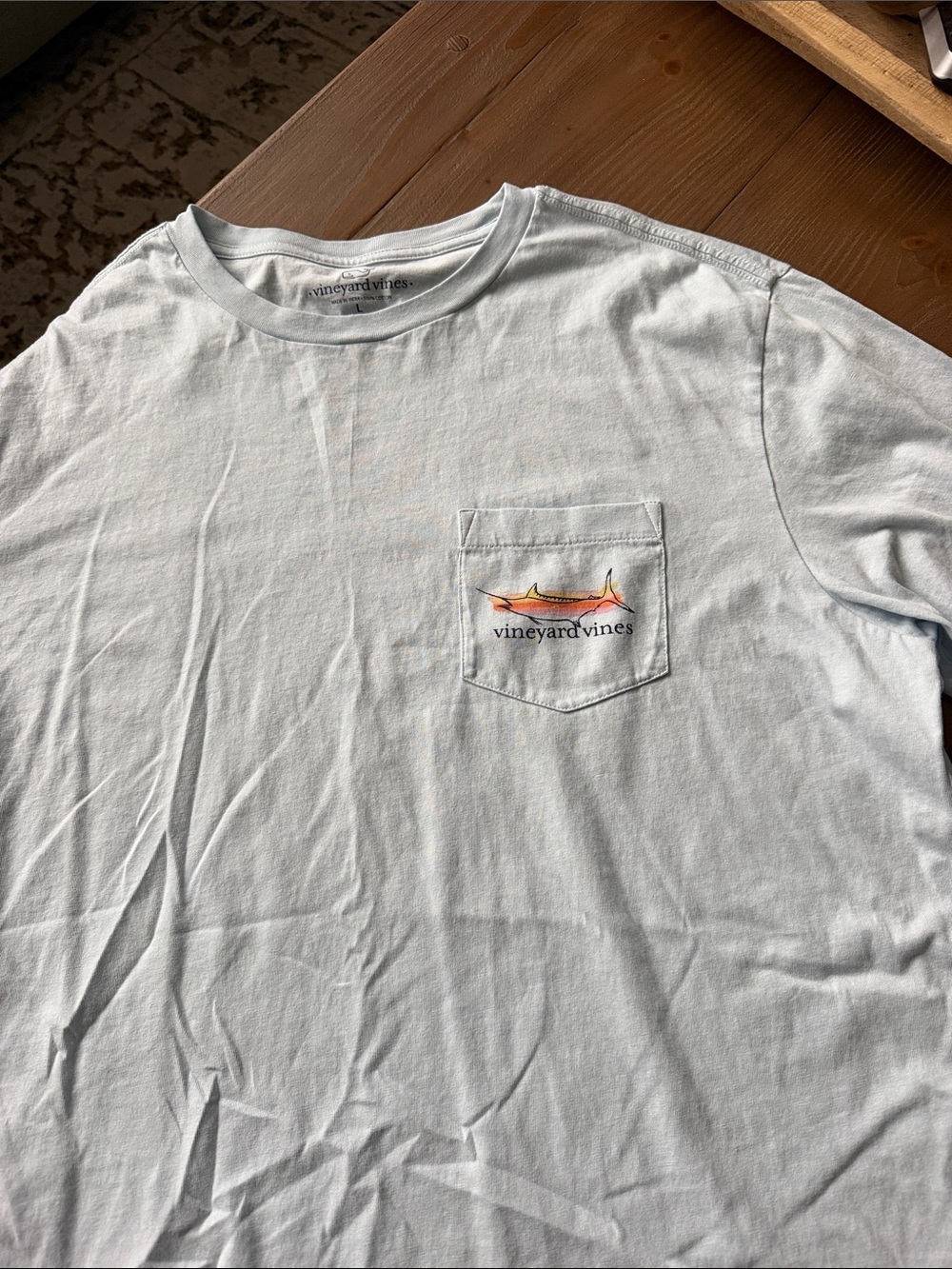 Vineyard Vines Light Blue Pocket Tee with Orange Marlin